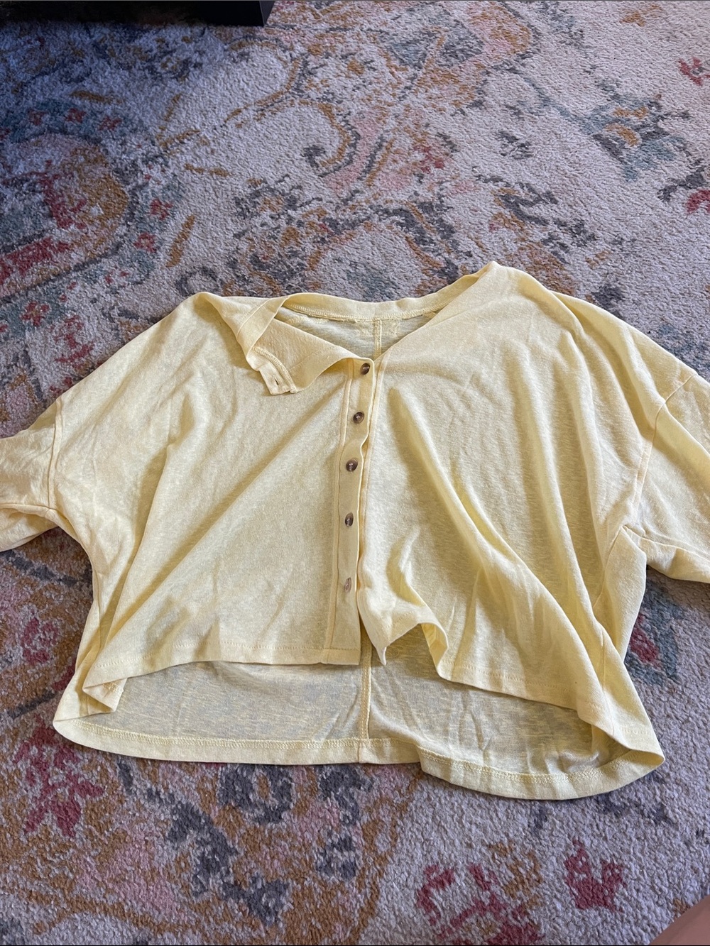 Amazon Yellow Button-Down Crop Shirt
